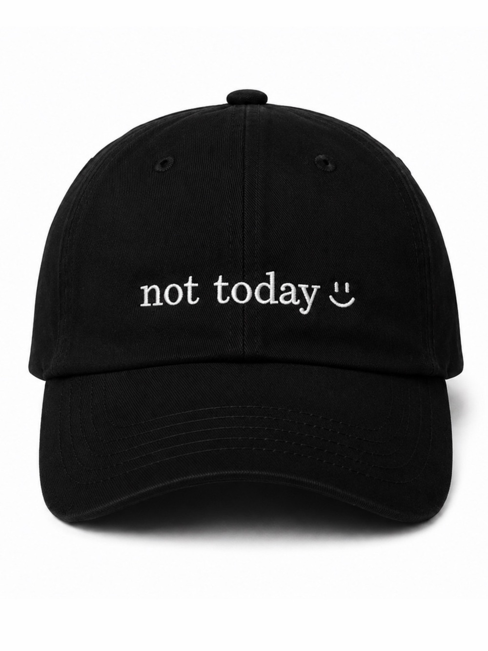 ◡̈ Not Today Smiley Embroidered Black Baseball Cap Adjustable Velcro Casual Hat
